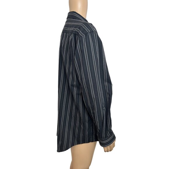 Van Heusen Men’s Button Up Shirt XL Black White Striped 17 - 17 1/2 Cotton Blend - Picture 4 of 6